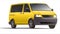 Yellow minivan, three quarter view. Minibus.