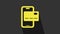 Yellow Mobile banking icon isolated on grey background. Transfer money through mobile banking on the mobile phone screen