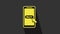 Yellow Mobile phone and shopping cart icon isolated on grey background. Online buying symbol. Supermarket basket symbol