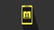 Yellow Mobile smart phone with app delivery tracking icon isolated on grey background. Parcel tracking. 4K Video motion