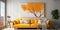 Yellow Mockup frame in living room interior, 3d render