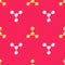 Yellow Molecule icon isolated seamless pattern on red background. Structure of molecules in chemistry, science teachers