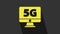 Yellow Monitor with 5G new wireless internet wifi icon isolated on grey background. Global network high speed connection