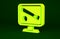 Yellow Monitor with baseball ball and bat on the screen icon isolated on green background. Online baseball game