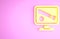 Yellow Monitor with baseball ball and bat on the screen icon isolated on pink background. Online baseball game