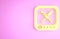 Yellow Monitor with baseball ball and bat on the screen icon isolated on pink background. Online baseball game