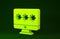 Yellow Monitor with password notification icon isolated on green background. Security, personal access, user