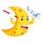 Yellow moon character holding the toothbrush and toothpaste