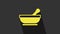 Yellow Mortar and pestle icon isolated on grey background. 4K Video motion graphic animation