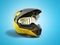 Yellow motocross helmet 3d render on blue