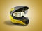 Yellow motocross helmet 3d render on yellow background