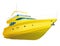 Yellow motor boat. Sea yacht for fishing and leisure time. Luxury expensive motorboat.