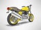 Yellow motorbike for two places isolated 3d render on gray background with shadow