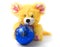 Yellow mouse toy with blue christmas ball