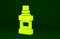 Yellow Mouthwash plastic bottle and glass icon isolated on green background. Liquid for rinsing mouth. Oralcare