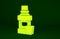 Yellow Mouthwash plastic bottle and glass icon isolated on green background. Liquid for rinsing mouth. Oralcare