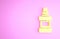 Yellow Mouthwash plastic bottle and glass icon isolated on pink background. Liquid for rinsing mouth. Oralcare equipment