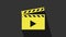 Yellow Movie clapper icon isolated on grey background. Film clapper board. Clapperboard. Cinema production or media