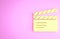 Yellow Movie clapper icon isolated on pink background. Film clapper board. Clapperboard sign. Cinema production or media