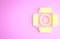 Yellow Movie spotlight icon isolated on pink background. Light Effect. Scene, Studio, Show. Minimalism concept. 3d