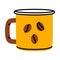 Yellow Mug with Beans for Coffee Aromatic Drink Vector Illustration