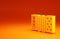 Yellow Musical instrument accordion icon isolated on orange background. Classical bayan, harmonic. Minimalism concept