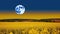 Yellow mustard field landscape industry of agriculture with full moon - Elements of this image furnished by NASA. Generative AI