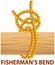 Yellow nautical rope knot, interweaving of ropes, cables, tapes or other flexible linear materials