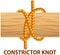 Yellow nautical rope knot, interweaving of ropes, cables, tapes or other flexible linear materials