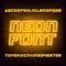 Yellow neon alphabet font. Futuristic light bulb capital letters and numbers.