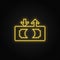 Yellow neon icon cashing, cash, out, money.Transparent background. Yellow neon vector icon