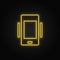 Yellow neon icon phone, vibrate. Transparent background. Yellow neon vector icon