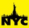 Yellow New York City skyline Statue of liberty Vector