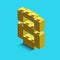 Yellow number eight from constructor lego bricks on blue background. 3d lego number eight