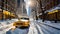 A yellow NYC cab navigating the picturesque winter scene. Generated with AI