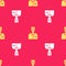 Yellow Oilman icon isolated seamless pattern on red background. Vector Illustration