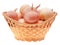 Yellow onion bulbs in basket