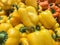 Yellow and Orange bell peppers vegetables closeup