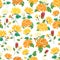 Yellow and orange chrysanthemum bouquets, flat vector illustration seamless pattern