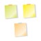 Yellow, orange and green post-it notes with shadow, pinned adhesive tape, ready for your use. Notice board element. Perfect for ba