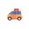 Yellow or orange motor car with food delivery sign cartoon style