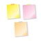 Yellow, orange and pink post-it notes with shadow, pinned adhesive tape, ready for your use. Notice board element. Perfect for bac