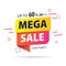Yellow orange tag Mega sale 60 percent off promotion website banner heading design on graphic white background vector for banner