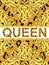 Yellow ornamental element on animal leopard texture with chains and text queen. Vector illustration