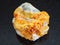 yellow Orpiment crystals on dolomite stone on dark