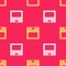 Yellow Oven icon isolated seamless pattern on red background. Stove gas oven sign. Vector