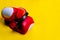 Yellow pancake boxer gloves red pace blue background object, for bodybuilding lifestyle from simple from power strong