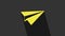 Yellow Paper plane icon isolated on grey background. Paper airplane icon. Aircraft sign. 4K Video motion graphic