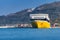 Yellow passenger ferry. Port of Zakynthos