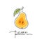 Yellow pear, freehand lettering. Minimalist print, poster, stamp for clothes. Color drawing with black one continuous line. Hand